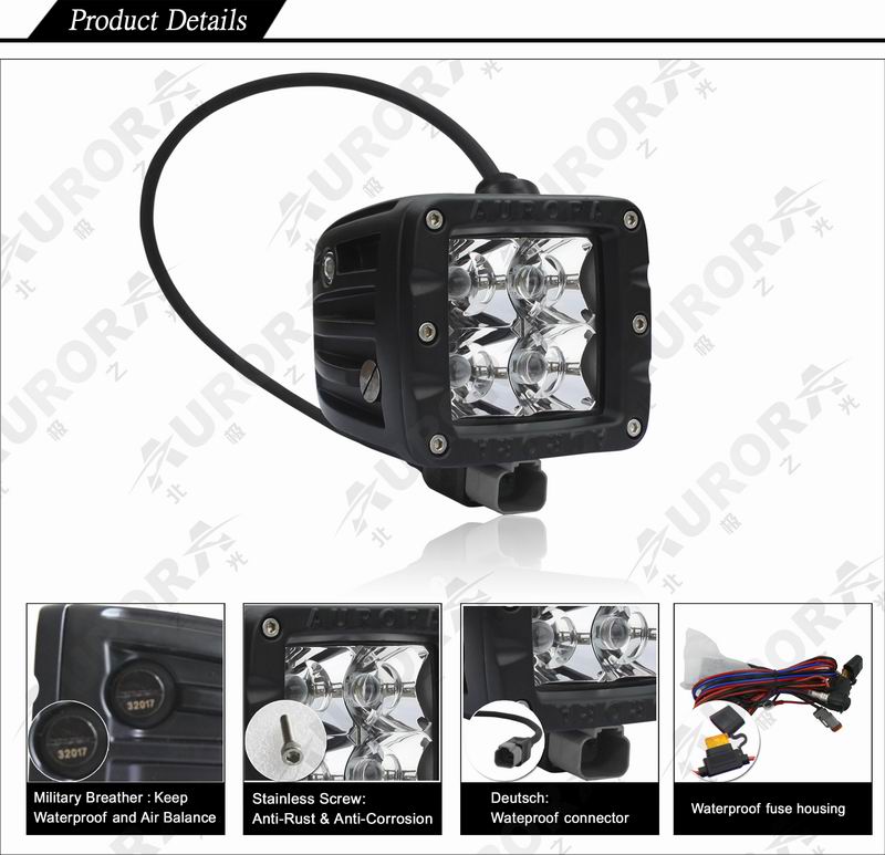 IP69K waterproof Aurora 2inch amber spot cube light 4x4 motorcycle bulb