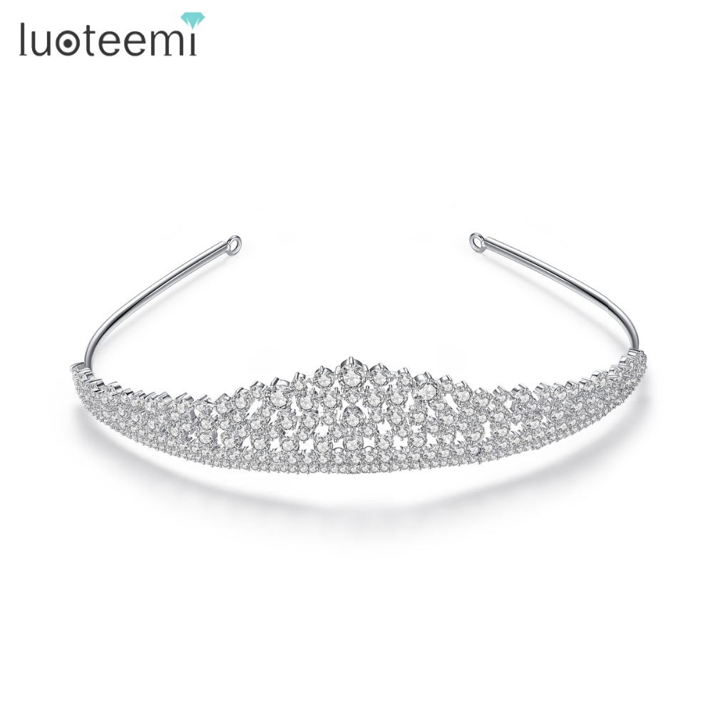 LUOTEEMI, прозрачная свадебная тиара с фианитами, короны принцессы, королевы, торжественная вуаль, тиара, повязка на голову
