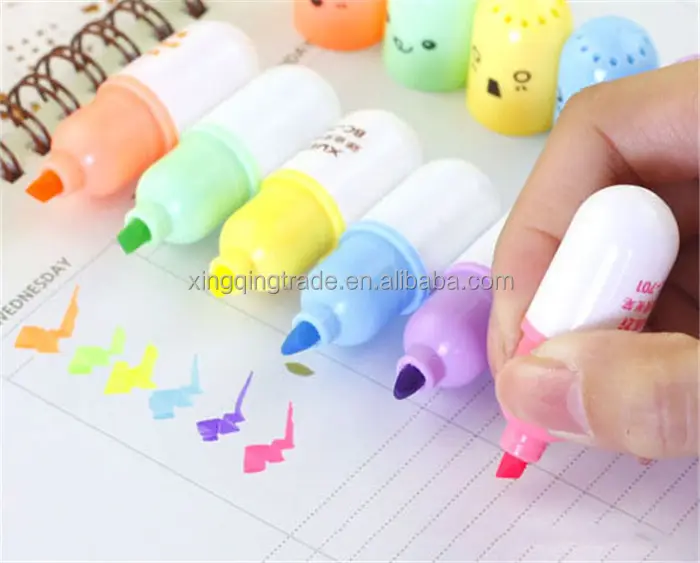 6 pcs/set Mini Pill shaped highlighter pens for writing Cute face Graffiti marker pen Korean stationery school office supplies