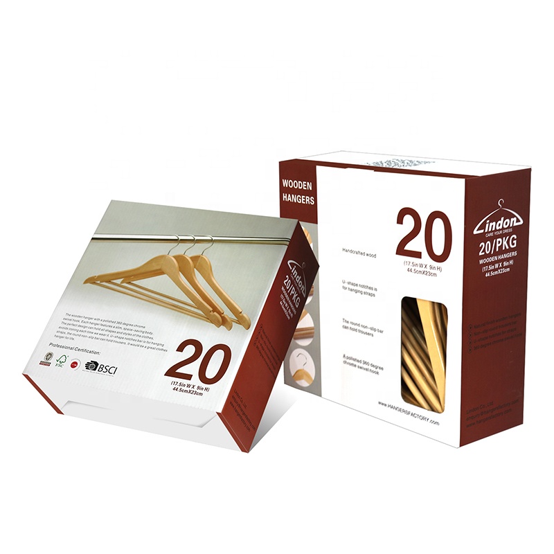 Оцененный поставщик LINDON 20-Pack подарочная цветная коробка деревянные вешалки для шкафов