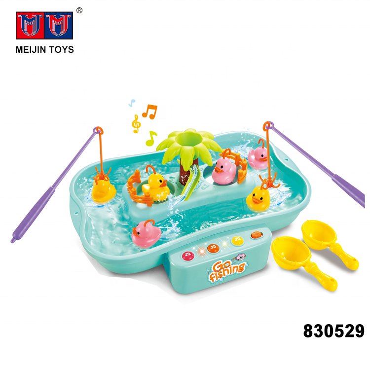 electric toys rotate fishing game for kids with 6 children's songs and 2 color lights