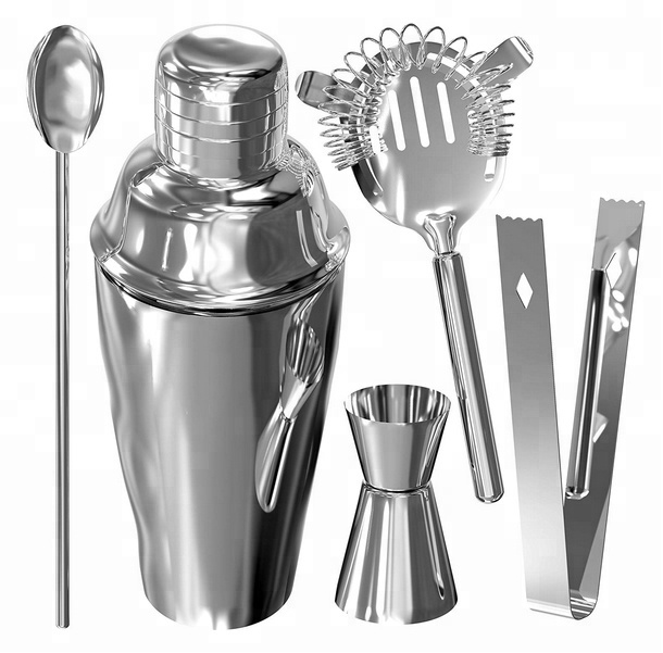 5 piece barware tool set Stainless Steel Cocktail Shaker Bar Set