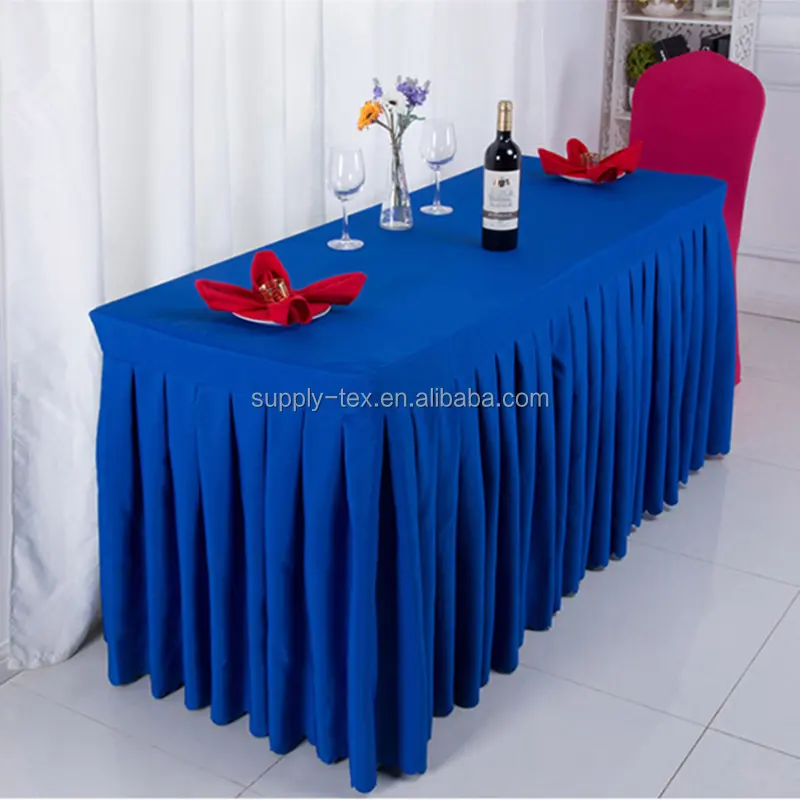 Factory Price Pleat Polyester Table Skirt For Conference Ceremony Wedding