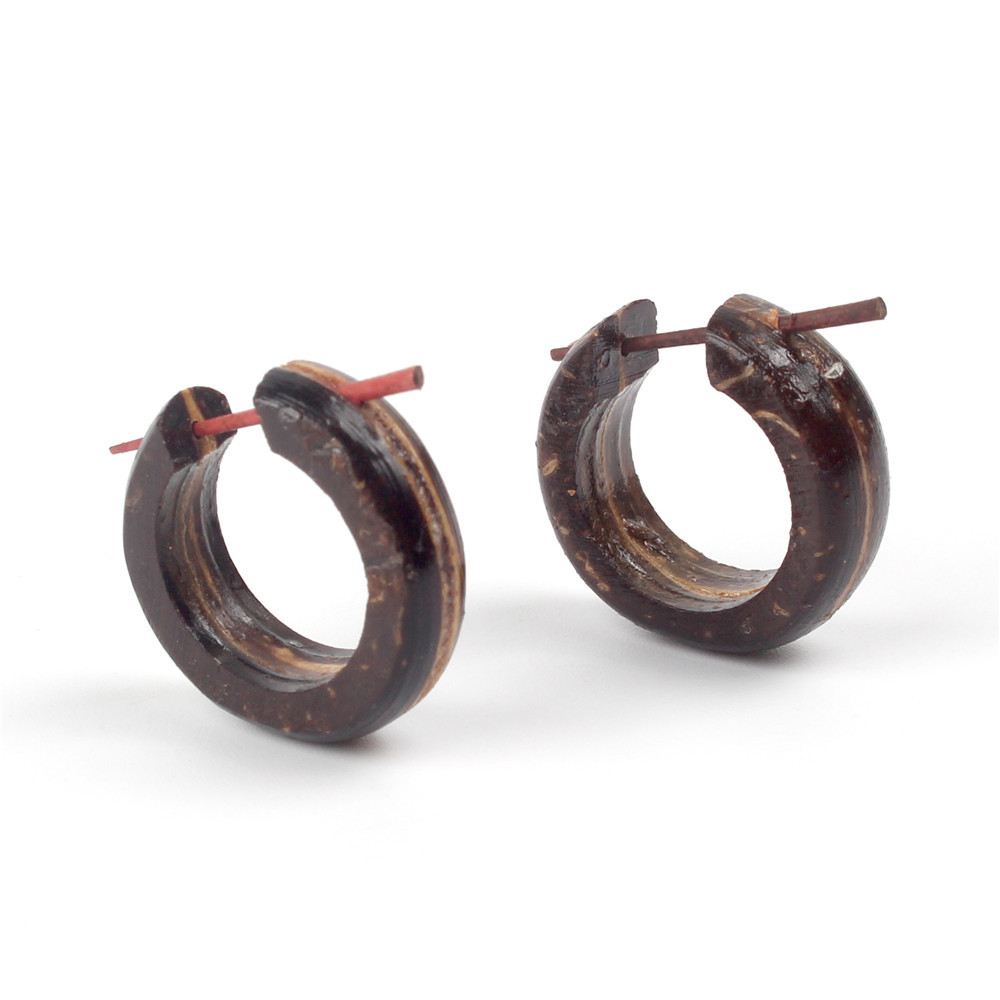 Vintage Wooden Stud Earrings Wide Circle Hoop Earring Romantic Girlfriend Gift For Her Jewelry