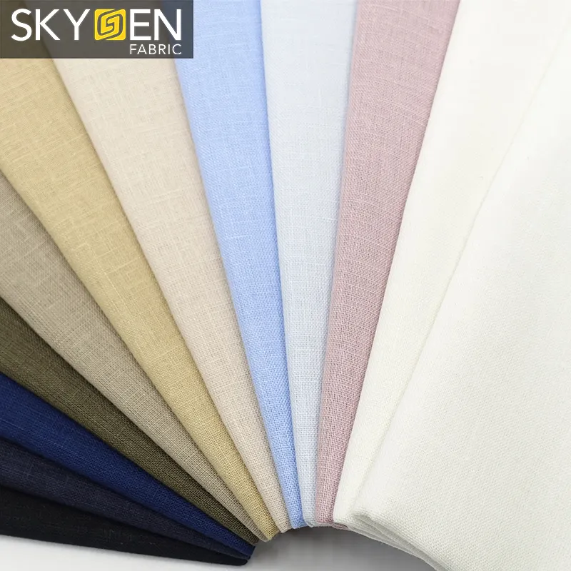 Skygen high cheap price quality shirts solid color korea japanese organic slub 45 linen 55 cotton mixed fabric