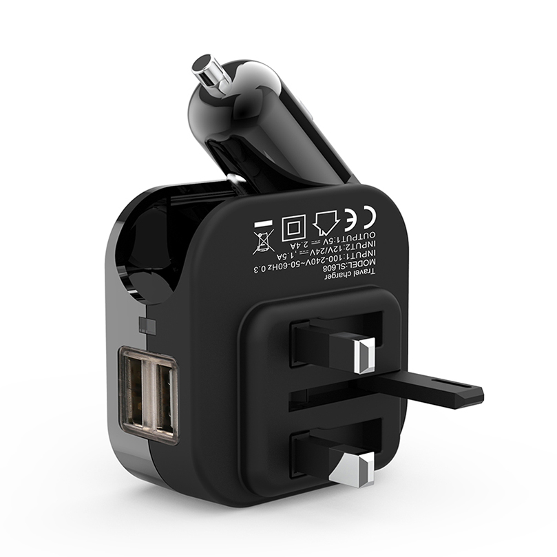 Многофункциональное автомобильное зарядное устройство 2 в 1 2,1 а с двумя usb-портами и вилкой Стандарта США/ЕС/Великобритании/Австралии для мобильных телефонов