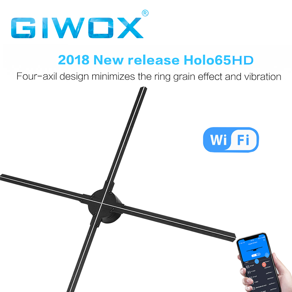 Голографический 3D-проектор GIWOX HOLO 65HD, 4 лезвия, 8 ГБ, Wi-Fi, подключается к облачной системе управления сервером для 3D голографического проектора