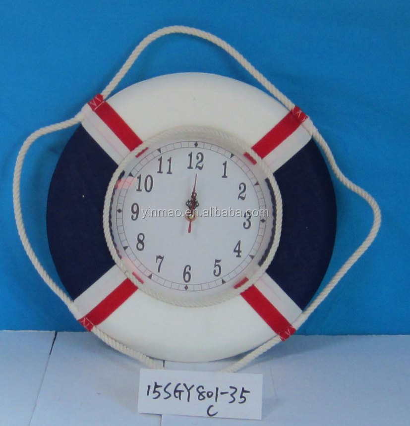 3 COLOR MIXED Marine decorative life ring clock, 35cm nautical life preserves wall art clock
