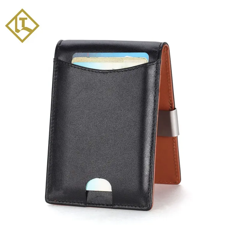New sale branded leather money clip wallet wholesale genuine leather mens money clip credit card holder wallet