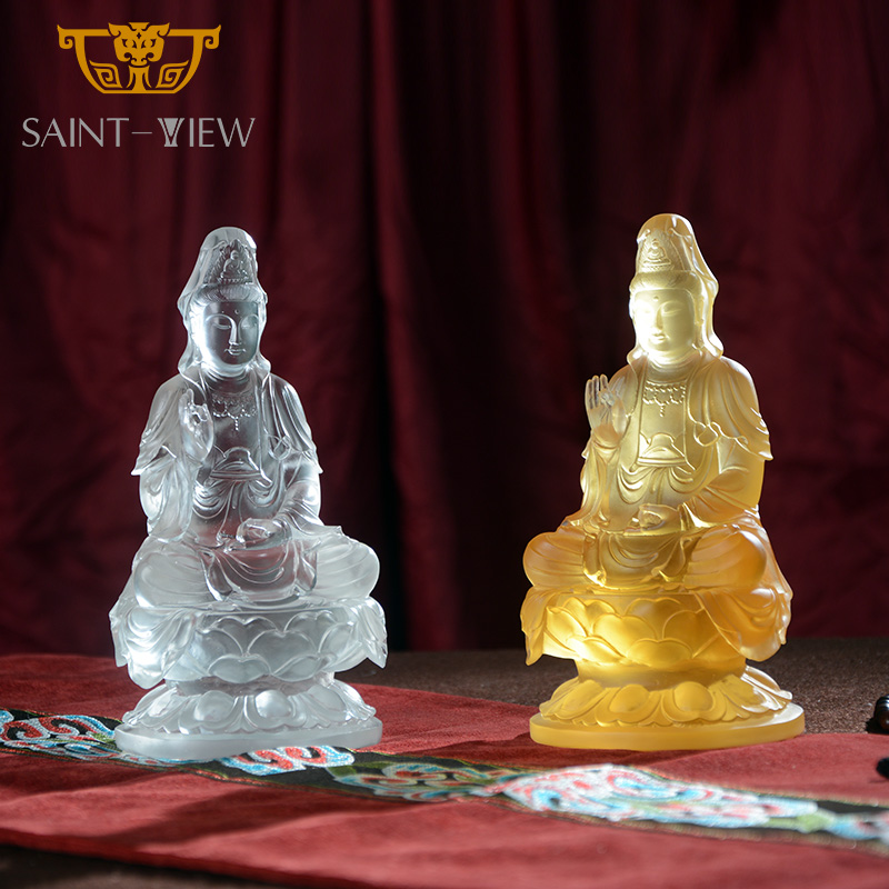 Литой Кристалл Liuli Kwan Yin Avalokitesvara на лотосе женская скульптура