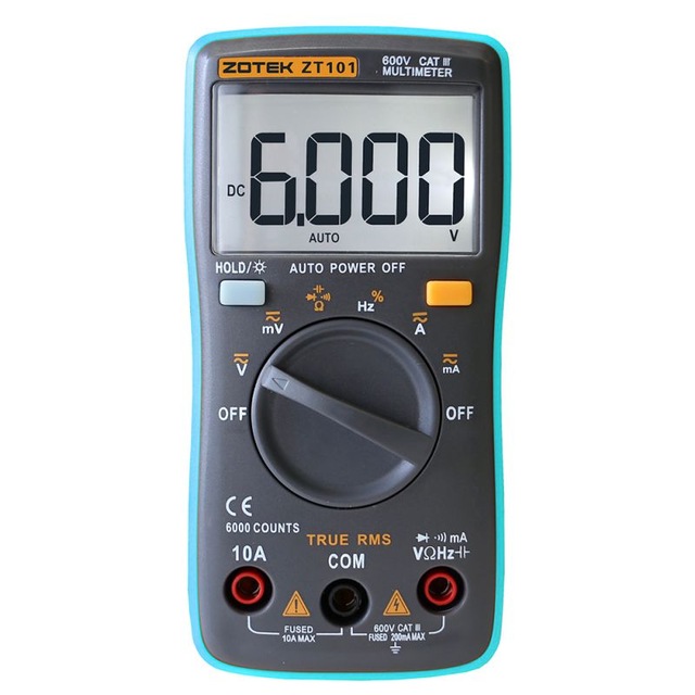 Цифровой мини-мультиметр ZOTEK ZT101, 6000 отсчетов, амперметр постоянного/переменного тока, вольтметр