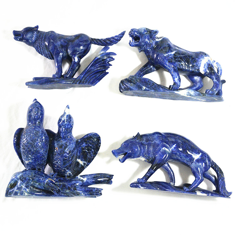 Natural Semi-Precious Stone Gift Handcraft Carving Canada Sodalite Carved Animal Bird Wolf Leopard Parrot Feng Shui Folk Craft