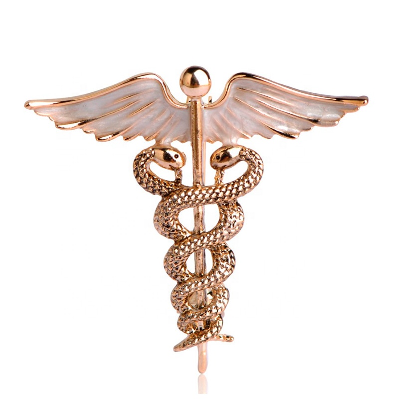 Подарок на день медсестры двойная форма змеи Caduceus медицинская булавка значок Крыло ангела медсестры Винтажная брошь