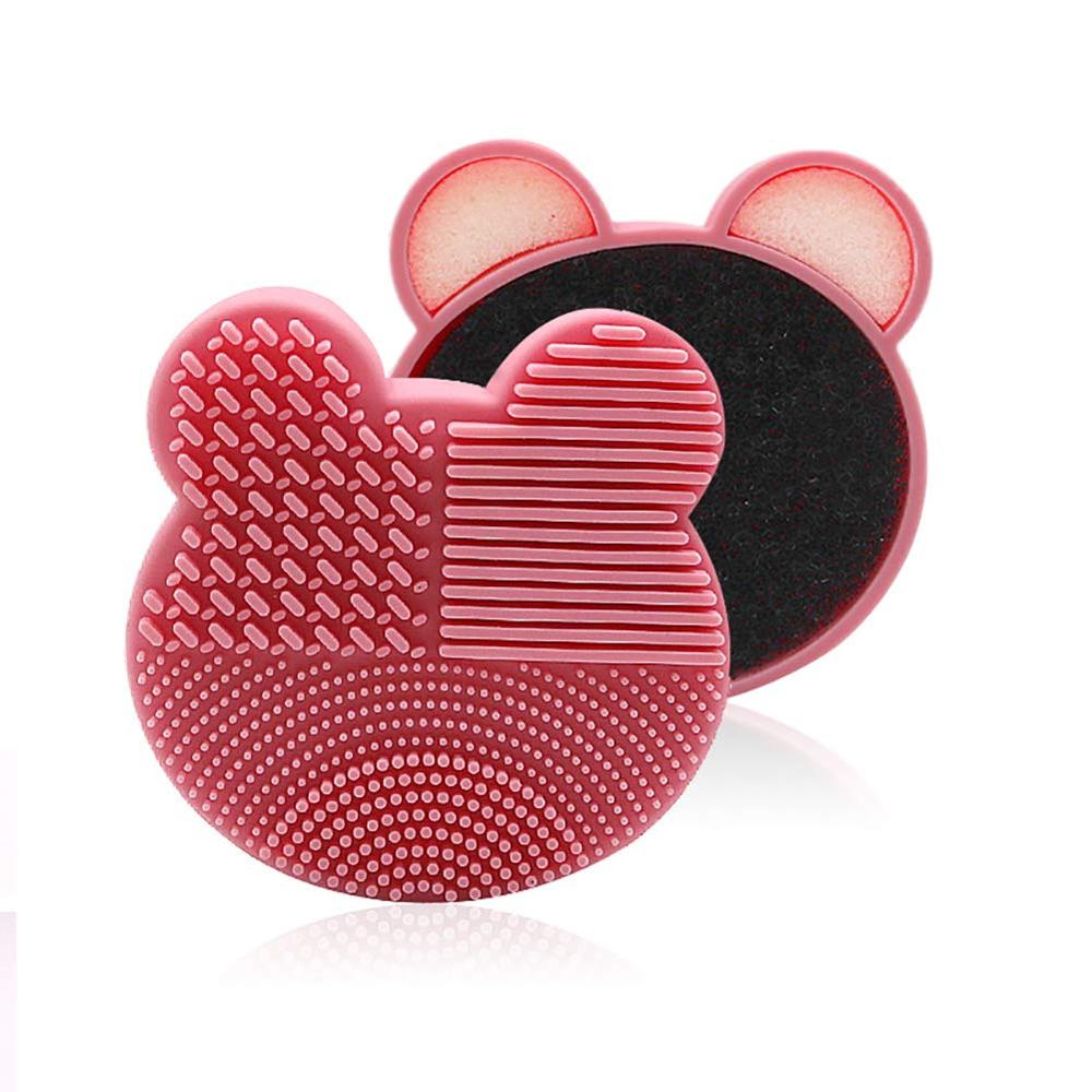 2 In 1 Brush Cleanser Sponge Bear Shaped Quick Remover Cleaner Silicone Makeup Brush Clean Mat Cosmetics Brush Cleaning
