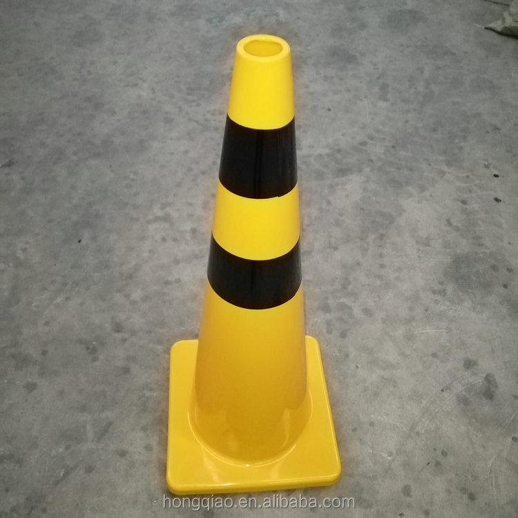 900mm All Yellow One Piece PVC Traffic Cone With Two Black Reflective Tapes