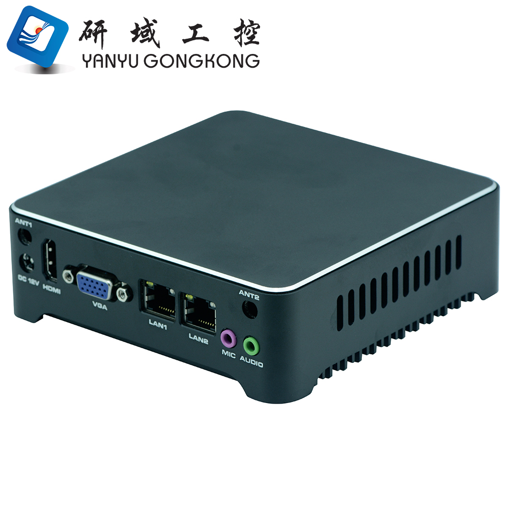 Дешевый черный корпус тонкий клиент x86 двойной Ethernet ПК Безвентиляторный Компьютер