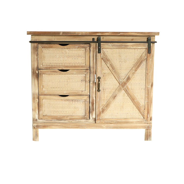 Three wooden drawers and one door Antique Finish Accent Cabinet