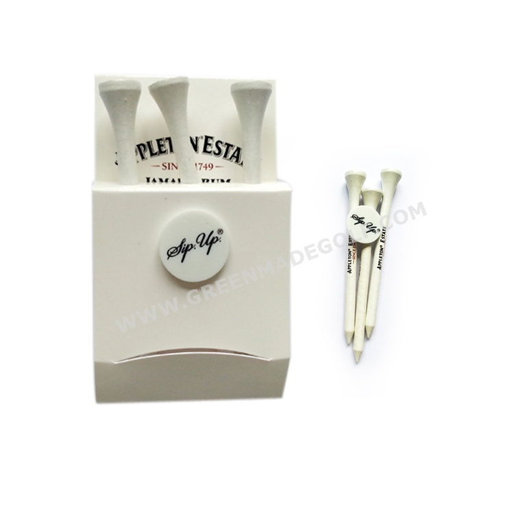 Small matchbook custom paper box with 3 wooden golf tee +1 golf ball marker