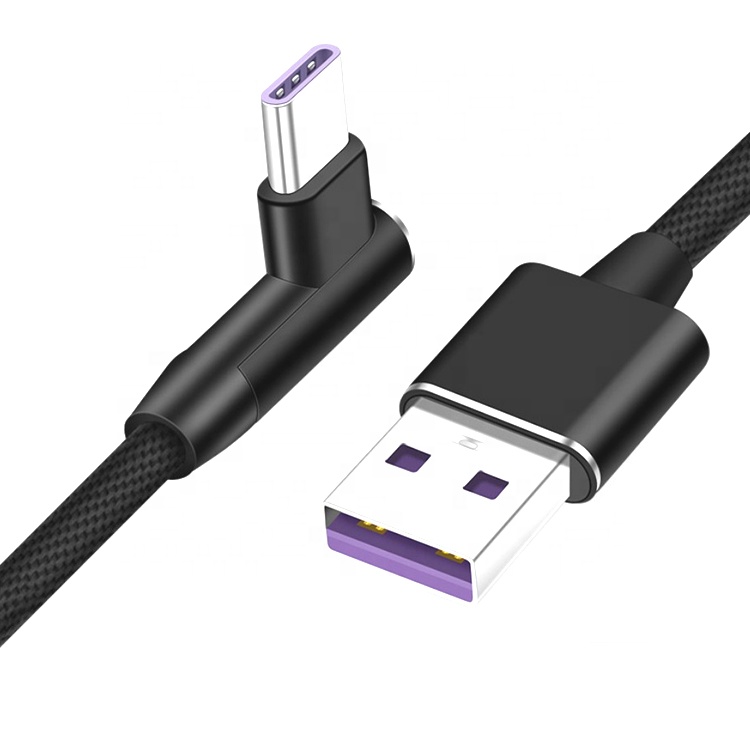 Кабель USB type-C, 90 градусов, 5 А, быстрая зарядка QC 3,0/2,0, прямоугольный кабель USB C для мобильных игр