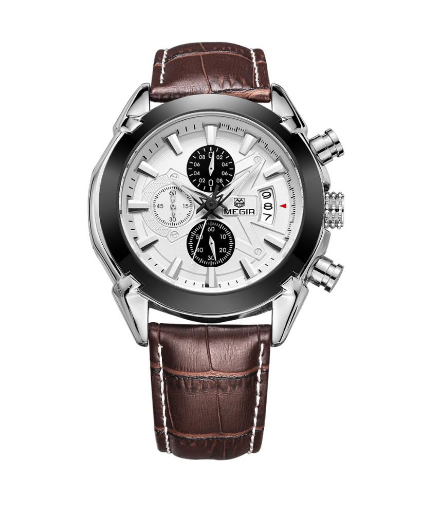 Megir men's watch leisure fashion waterproof Quartz Watch Leather calendar Chronograph reloj hombre with custom logo