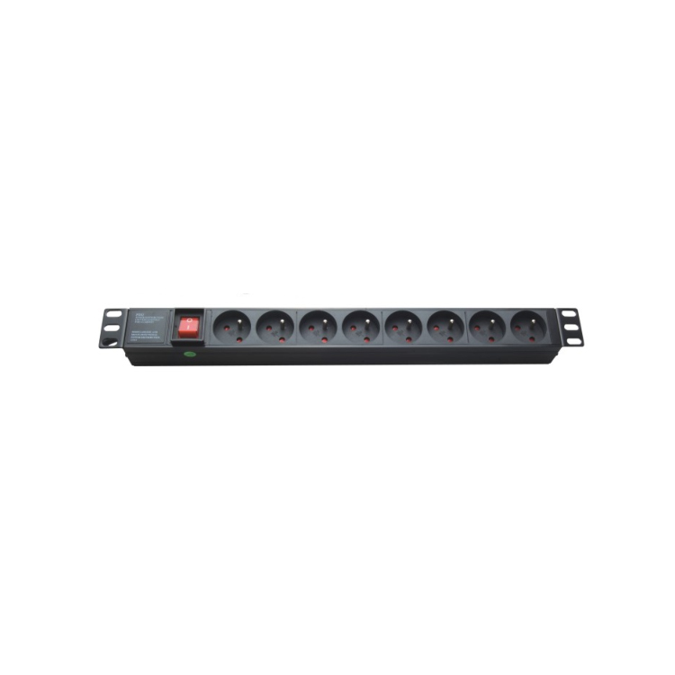 19 inch French Type 16A 1U 8 Ways Monitored Rack Mount PDU with Master Switch