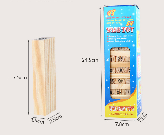 wholesale wooden tumbling tower pine wood 48pcs natural color educational toys for kids CBL1056