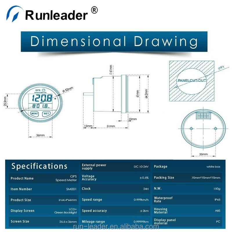 Runleader цифровой ЖК-дисплей GPS Спидометр Автомобиль Грузовик Лодка датчик скорости