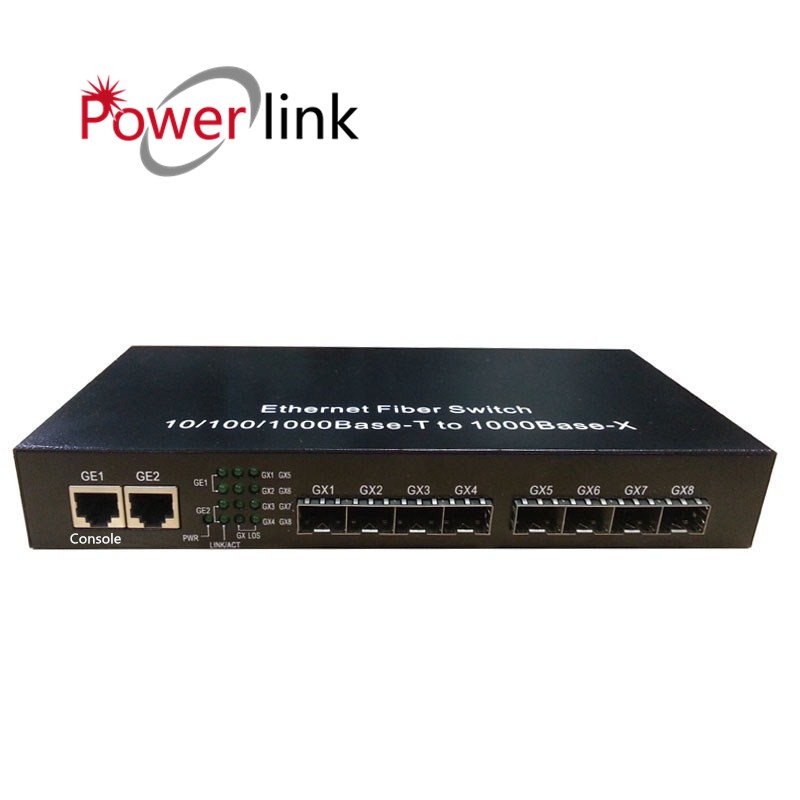 Волоконно-оптический сетевой коммутатор Powerlink, 8 портов, GX SFP + 2GE Lan/TP mini gigabit Ethernet Websmart SNMP, комбинированная консоль NMS, управляемая VLAN