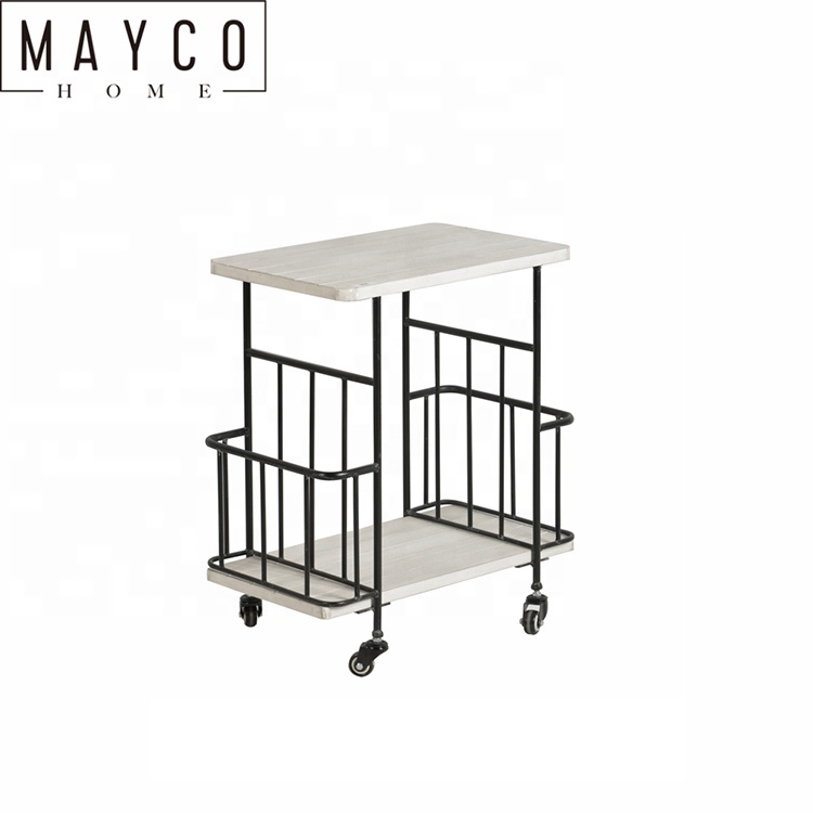 Mayco белого дерева и металла кухонный стол, легкого перемещения 2-х уровневые бар тележка