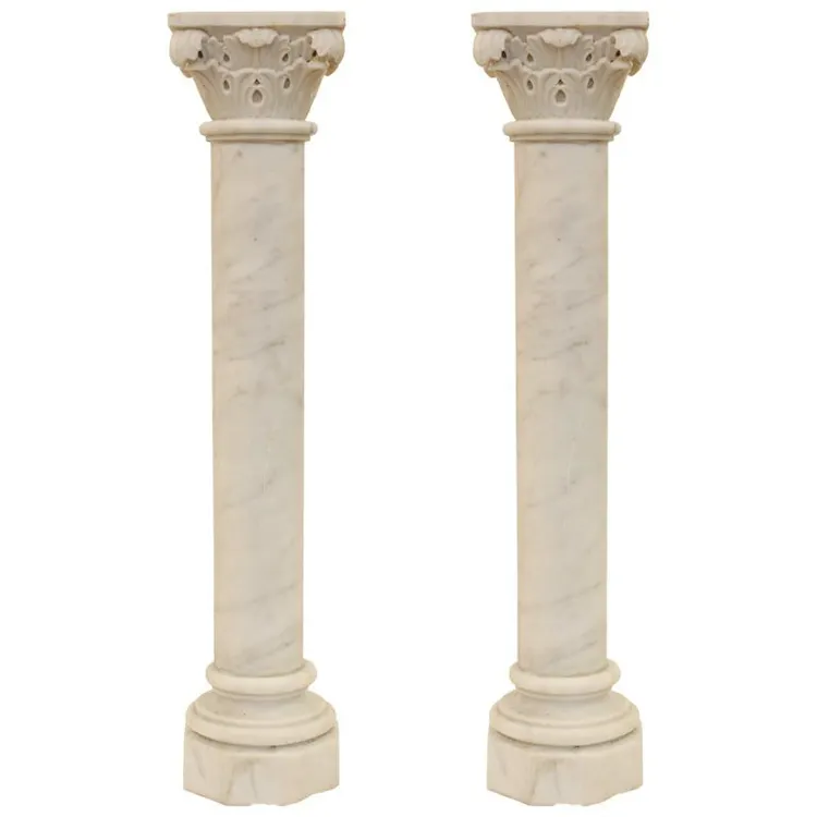 Handcarving marble roman pillars for garden