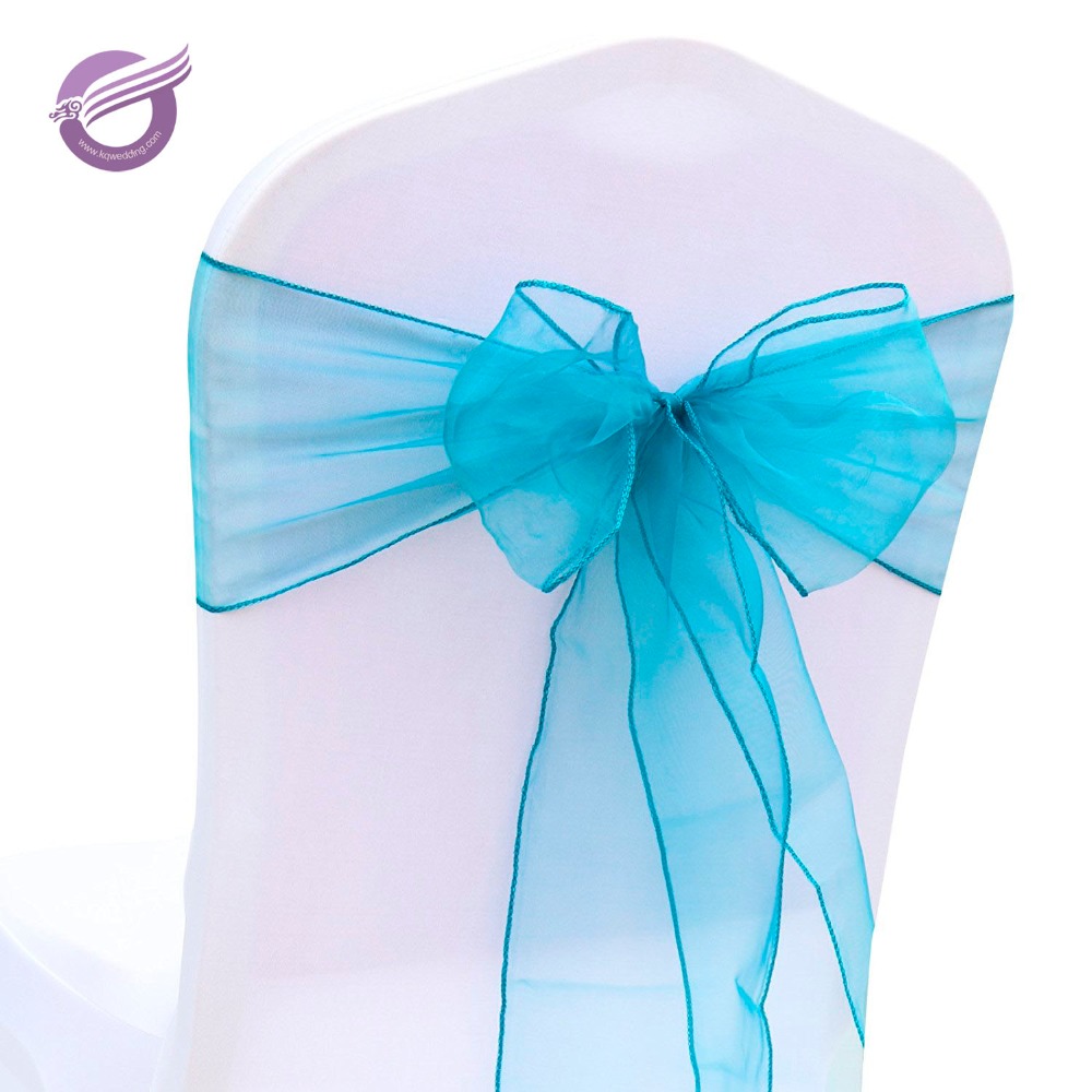 BS00042 teal blue colorful organza wedding chair cover sash