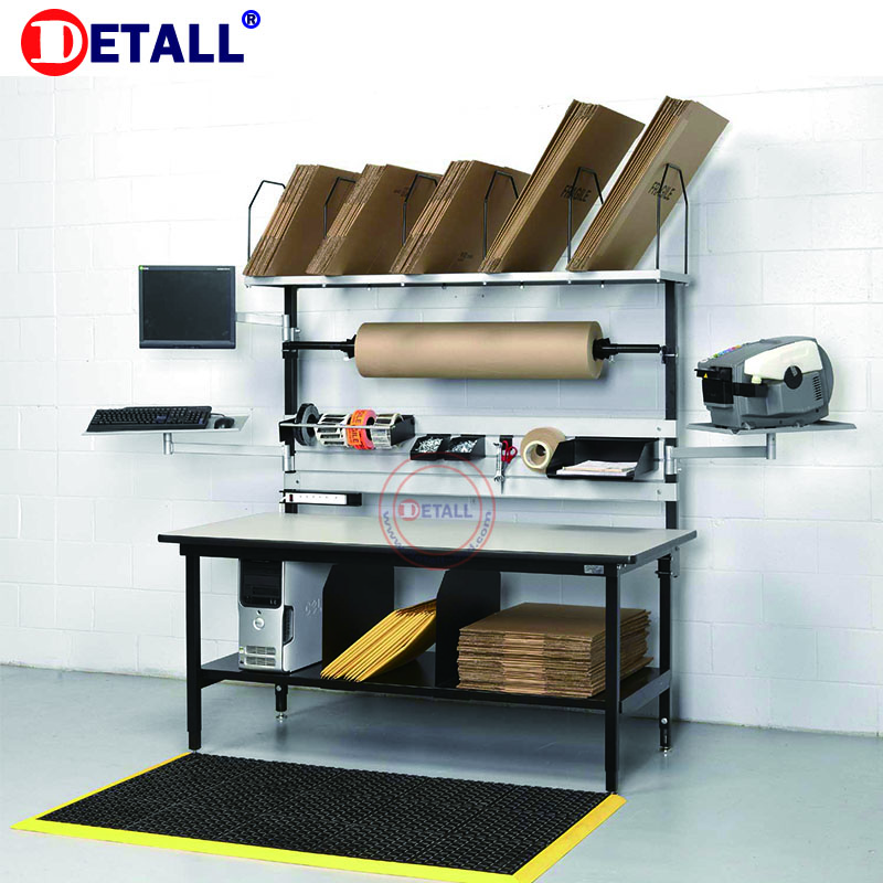 Detall- height adjustable strapping machine package station packing table