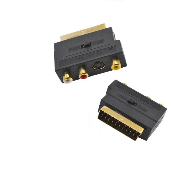 Переходник SCART с блоком AV на 3 RCA Phono Composite S-Video с переключателем In/Out GOLD
