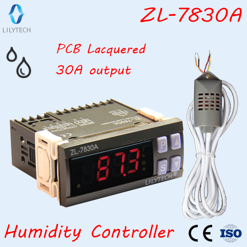 ZL-7830A, 30A реле, 100-240Vac, цифровой, контроллер влажности, гигростат, Humidistat, Lilytech, DHC-100 +