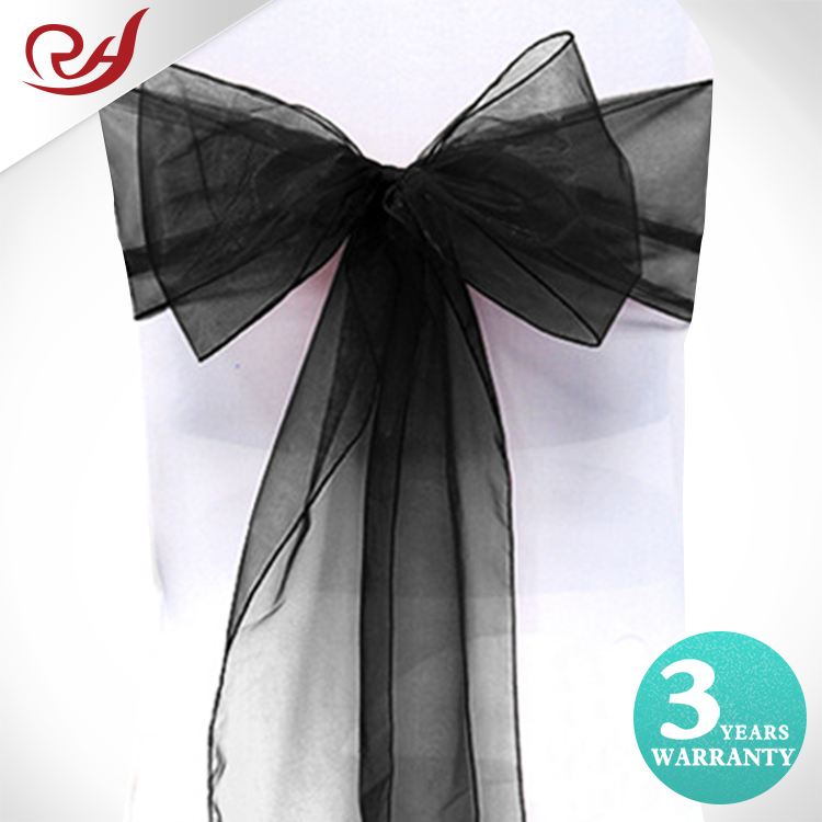 Black and white ties bows black striped organza chair sashes wedding