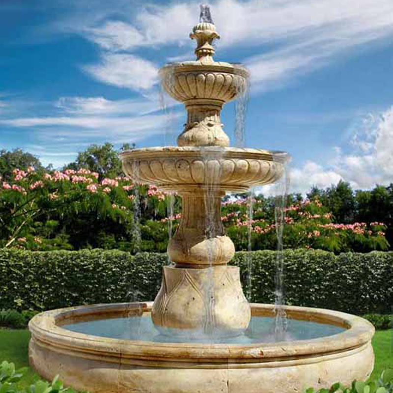 Large Outdoor Beige Marble Stone Round Pool Basin Fountain Garden Ornament