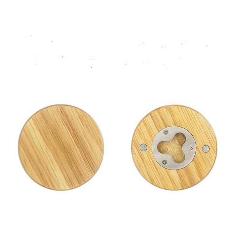 Wooden Round Shape Coasters Bottle Opener Fridge Magnet Decoration Beer Opener
