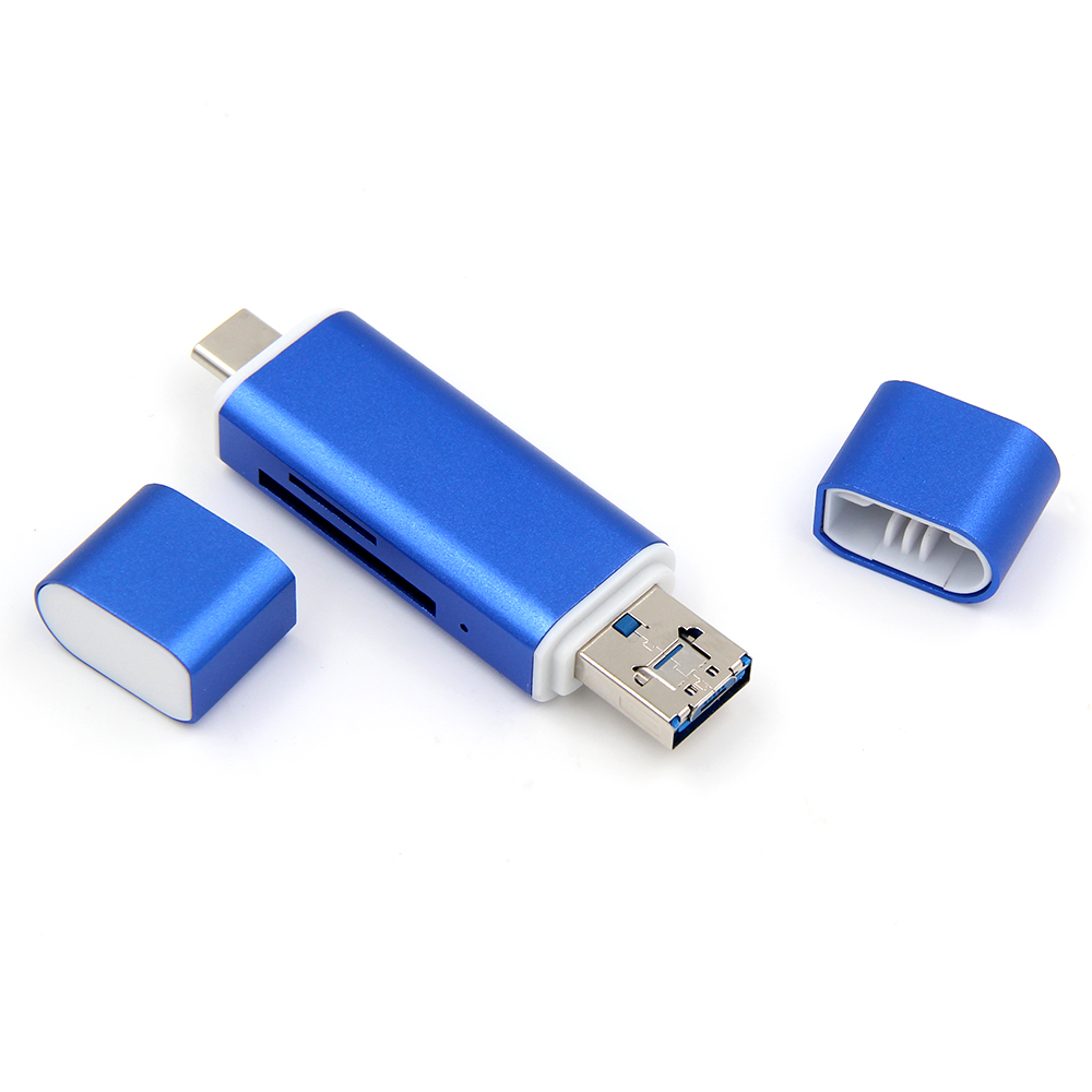 Многофункциональный OTG кардридер 3 в 1 из алюминиевого сплава, Micro USB Тип C, адаптер для чтения карт памяти для Macbook, ПК, телефона