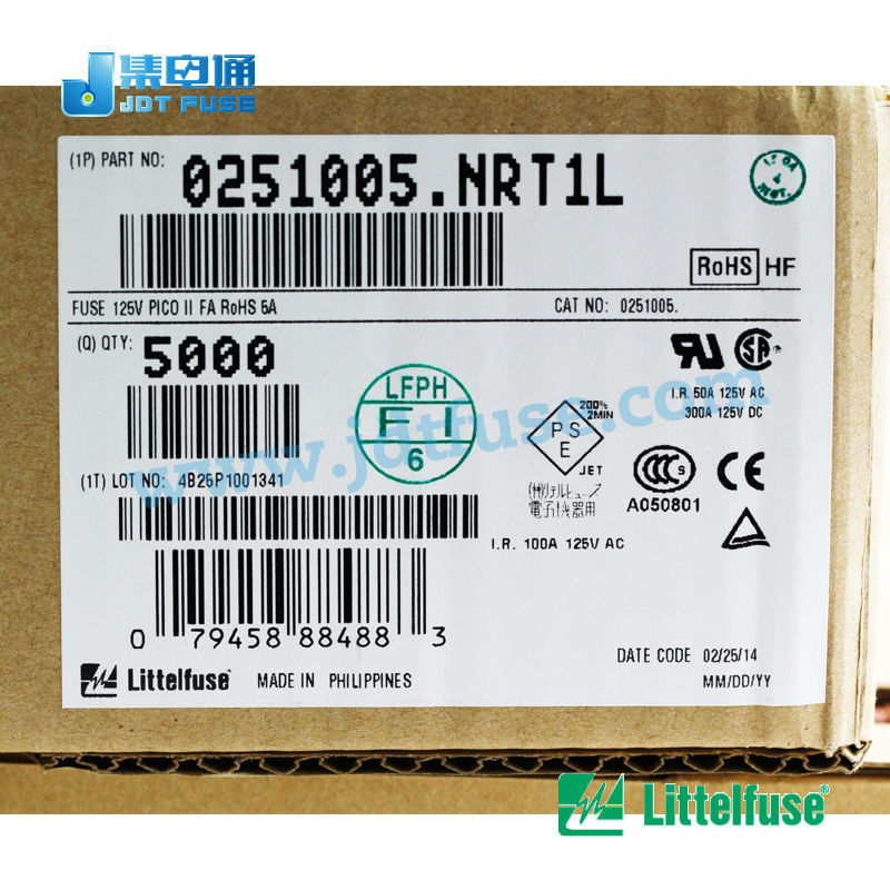 Littelfuse 0251005.NRT1L PICO предохранитель 5A 125V 3x7mm осевые свинцовые предохранители