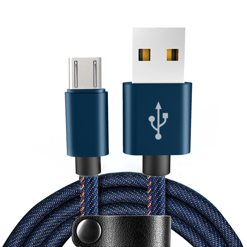 Модный джинсовый 1 м 2.4A Micro USB кабель для передачи данных зарядный кабель для Android