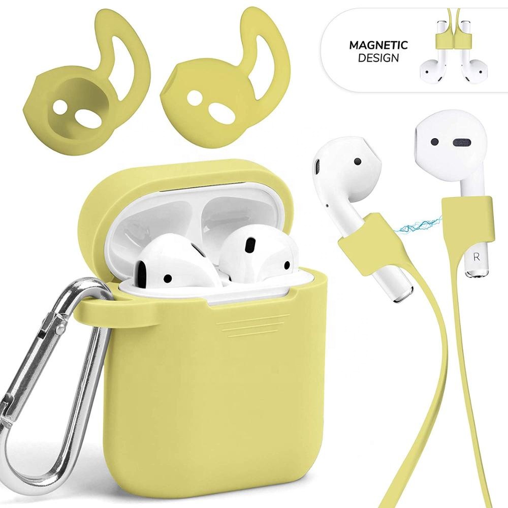 Чехол для AirPods, комплект аксессуаров, 3 топа, силиконовый крючок для ушей, магнитный ремешок, набор для AirPod, желтый