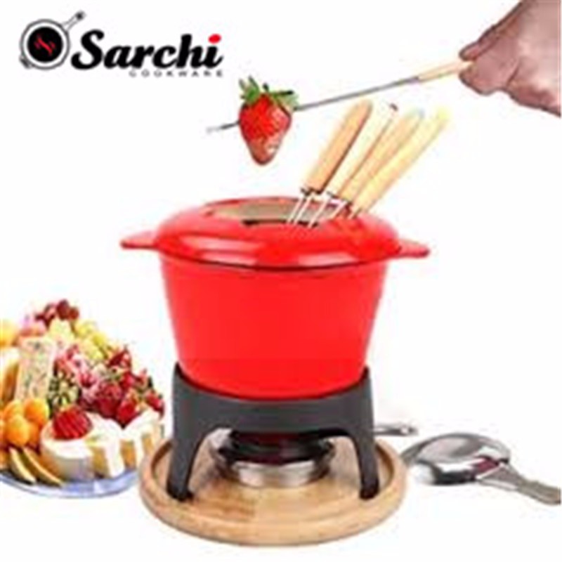 Sarchi 1.6-кварт чугун Мясо фондю, 11-piece, красный