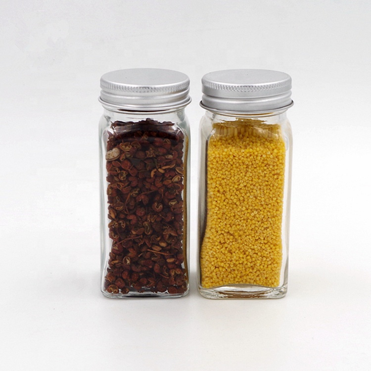 4 oz 120ml Clear Square Glass Spice Jars with Sifter Shaker Lids Metal Lids