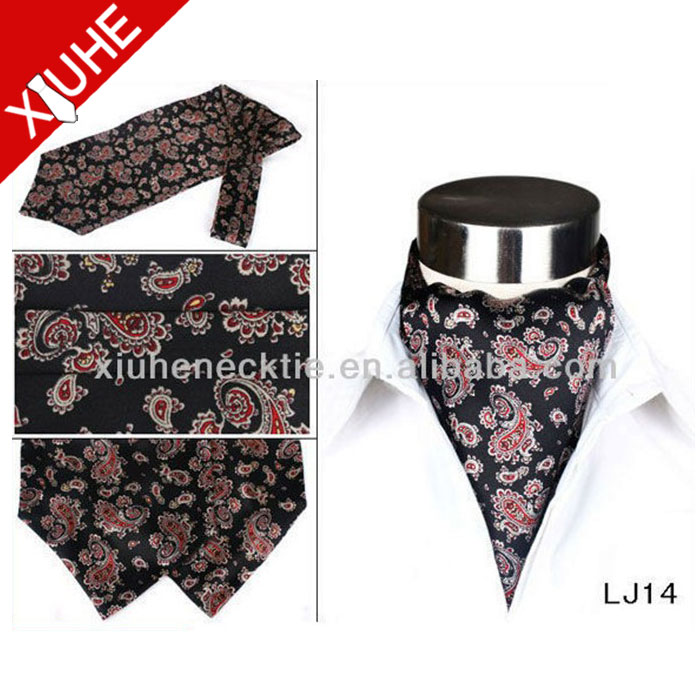 100% шелк 3 плиссированные Мужская Ascot Галстуки, черный галстук.