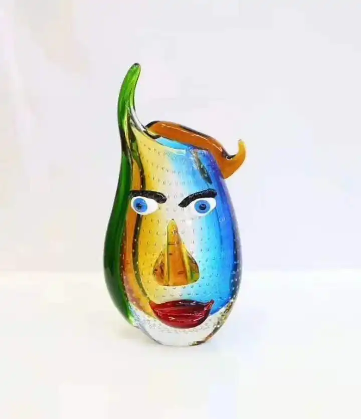 Murano glass crafts vase with special face design