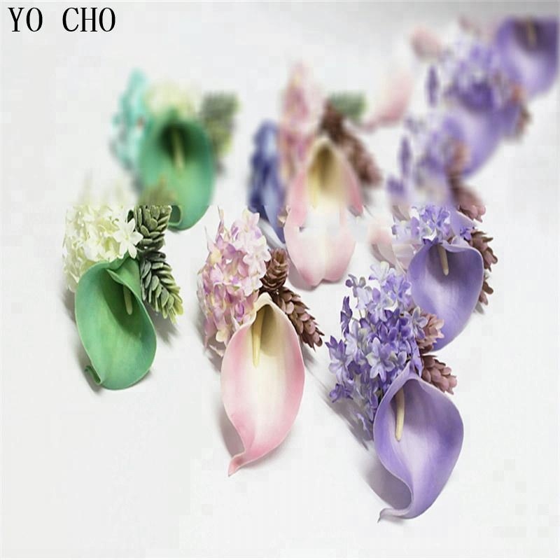 YO CHO свадебная брошь булавки Calla Lily наручный браслет свадебная бутоньерка искусственный цветок корсаж кожаный держатель корсаж для свадьбы