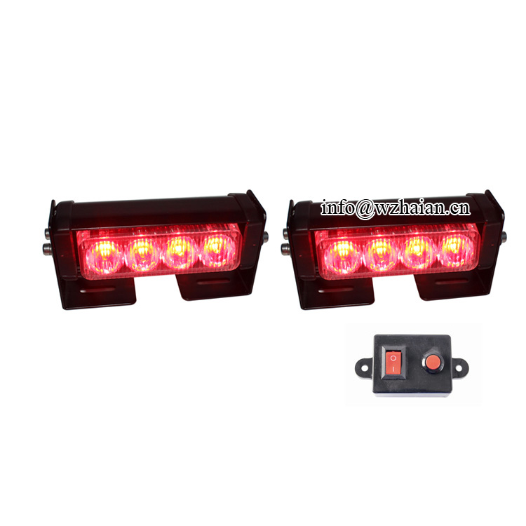 12V Car 4 LED Emergency Warning Flash Strobe Grill Light Bar Police Red Blue Motorcycle Flash Light