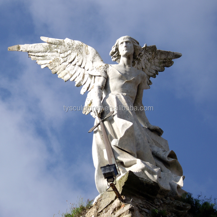 Life size marble figure stone male angel statue with large wings for decoration