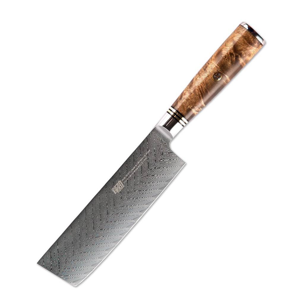 FINDKING AUS-10 Japanese damascus steel 7 inch nakiri knife Sapele wood handle arrow pattern 67 layers butcher knives