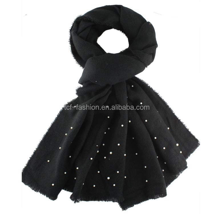 Ladies' fashion acrylic pearl knitted scarf
